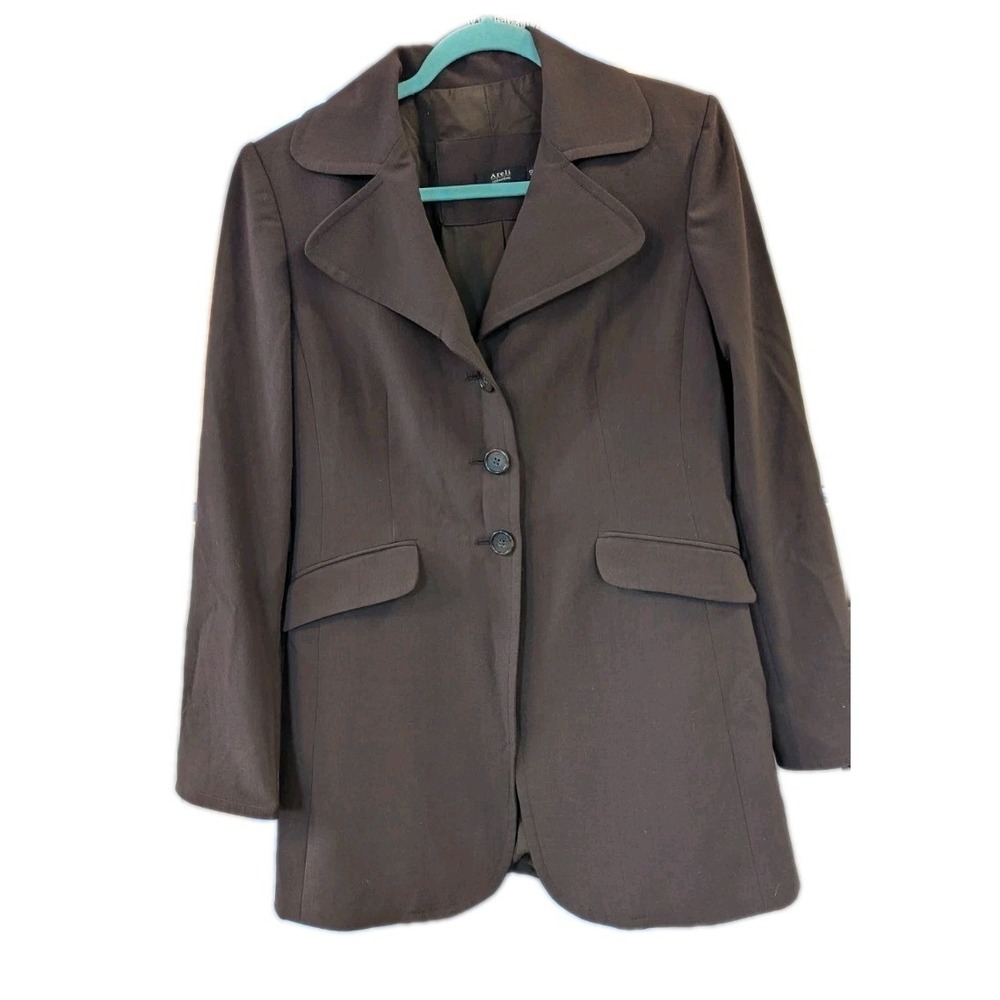 Areli Womens 10 Peacoat Dark Brown Pockets 3‎ Button Coat Equestrian USA Career